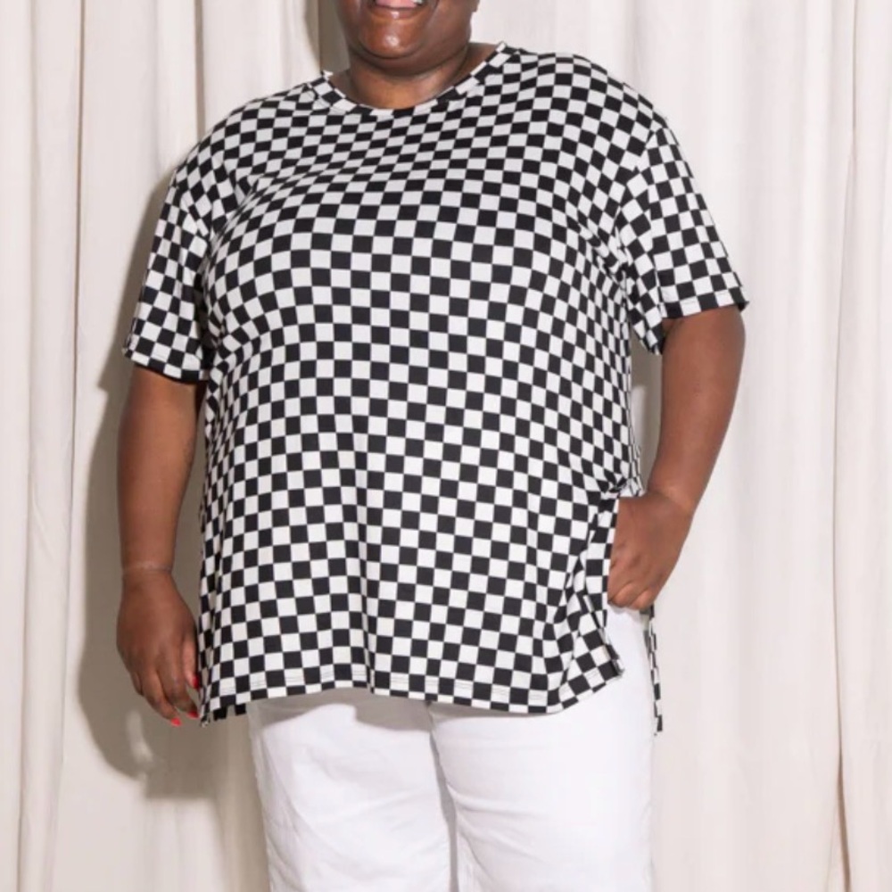 Joy Toast Oversized Checkerboard Tee - Black & White 4x